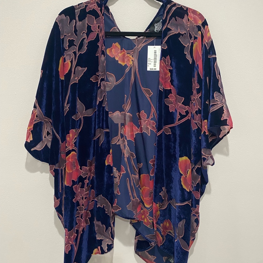 Angie Blue Multi-Color Velvet Ruana